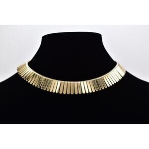 Vintage Choker Collar Necklace Antiqued Gold Shiny Chunky Cleopatra 1970s BinBM